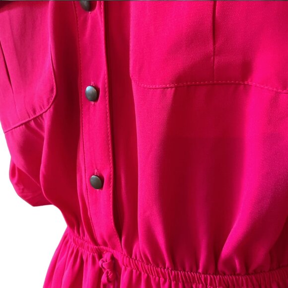 BEBOP - Pink Roll Up Sleeve Duo Pocket Safari Belted Collared Shirt Dress - Picture 4 of 14